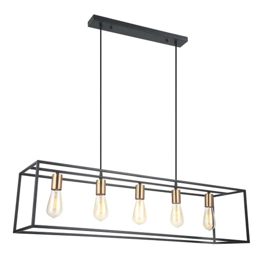 Lustre Agora 5 lampes en métal noir/cuivre brossé