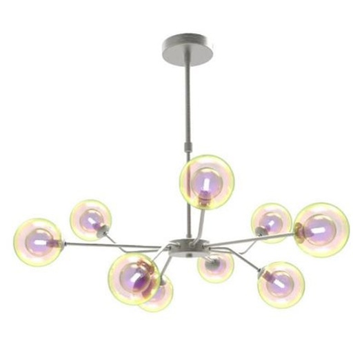 [STVL406] Lustre 9 lampes open en métal nickel satiné et verre transparent