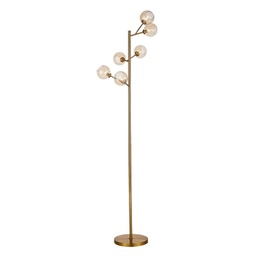 [STVL417] GOLD - Lampadaire en métal laiton brossé et verre ambre H165