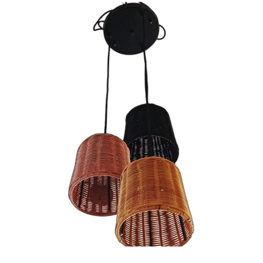 [ALLL104] Lustre 3 lampes en bambou et métal noir