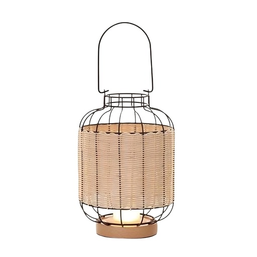 [ASUL401] Lampe à poser Lantern en métal et rotin , bois naturel