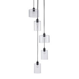 [FARKA104] LEWIS - Lustre 5 lampes en métal noir et verre transparent Ø29