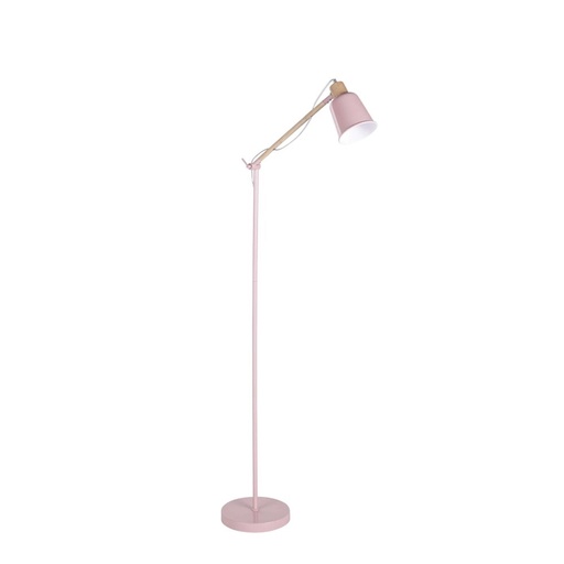 [MM225665] Lampadaire Pixie ajustable en métal rose et bois d'hévéa