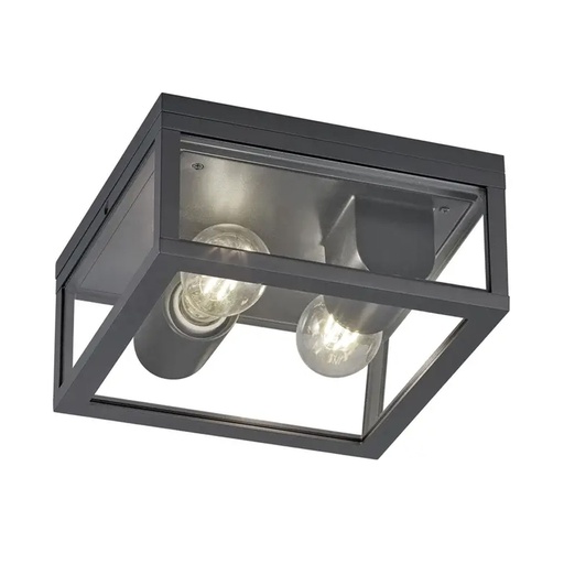 [EVXL204] Plafonnier 2 lampes Garonne en fonte d'aluminium anthracite, verre transparent étanche IP44