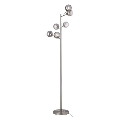[LXSTVM417] Lampadaire Smoke 6 lampes en métal nickel satiné et verre fumé