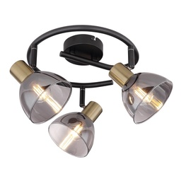 [GLO543053] JAY - Spot / Plafonnier 3 lampes en métal noir, bronze et verre fumé Ø25