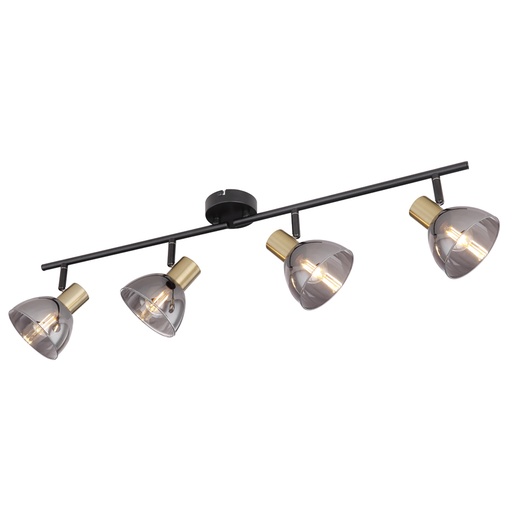 [GLO543054] Spot/plafonnier Jay 4 lampes en métal noir, bronze et verre fumé