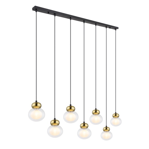 [GLO155707H] Lustre 7 lampes jaucy en métal noir, bronze et verre transparent