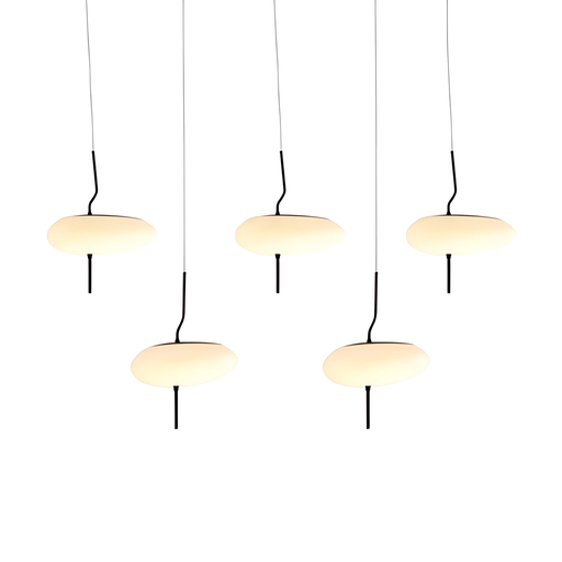 [BGCN102] Lustre 5 lampes russel LED 45W noir sablé, verre opale dimmable