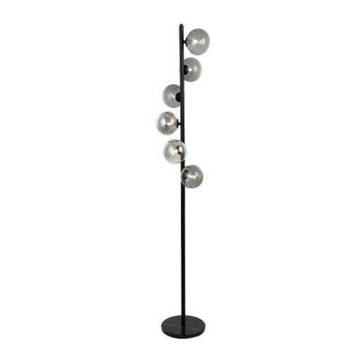 [LXCHAM515] Lampadaire Nassau  6 lampes en métal noir et verre fumé