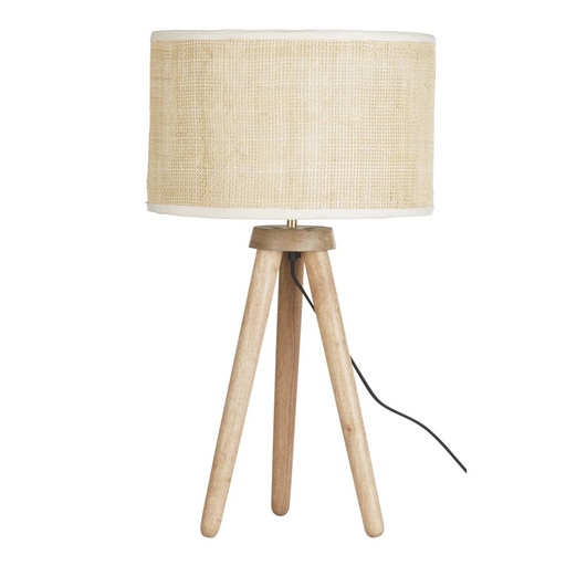 [MM219655] BACALL - Lampe trépied en manguier et abat-jour en rotin tressé