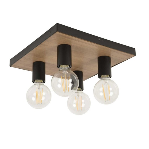 [COR657102] CONRAD - Plafonnier 4 lampes en bois naturel 30x30cm