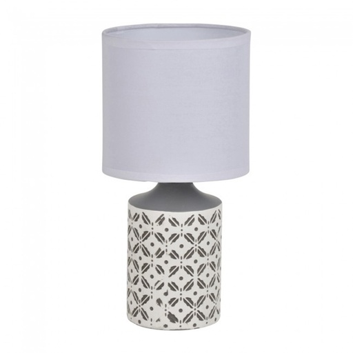 [COR604248] ANTIBES -  Lampe à poser en céramique motif carreaux de ciment gris/blanc H28cm