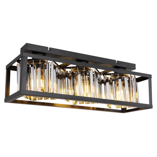 [GLO156973D] Lustre/plafonnier Mathilde 3 lampes en métal noir et cristaux de verre