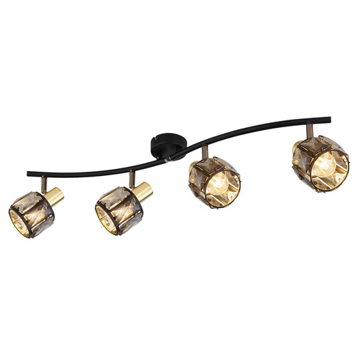 [GLO543574B] Spot/plafonnier Indiana 4 lampes en métal noir et doré