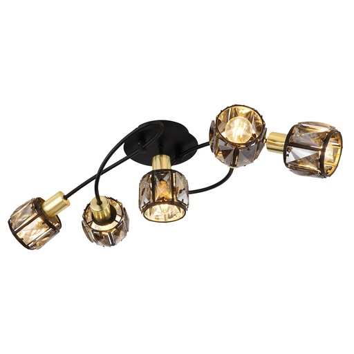 [GLO543575B] Lustre/plafonnier Indiana 5 lampes en métal noir et doré