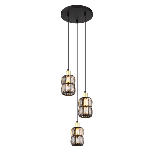[GLO157613B] Lustre 3 lampes wolli métal noir et cristaux de verre