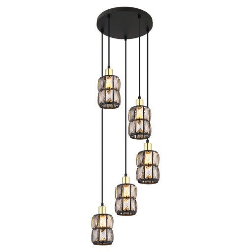[GLO157615B] Lustre 5 lampes wolli métal noir et cristaux de verre