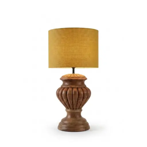 [MM221121M] Lampe ZAPATA en bois de manguier et abat-jour en lin jaune 
