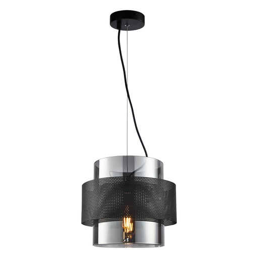 [LXSTVQ111] Suspension Carabane en métal noir et verre mercurisé