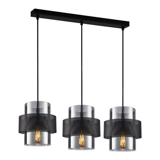 [LXSTVQ112] Lustre 3 lampes carabane en métal noir et verre mercurisé