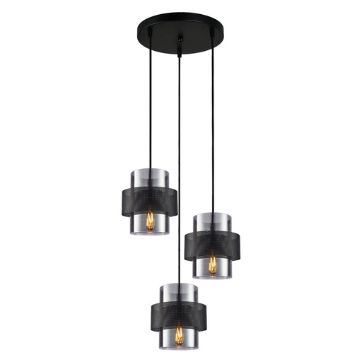 [LXSTVQ113] CARABANE - Lustre 3 lampes en métal noir et verre mercurisé Ø46