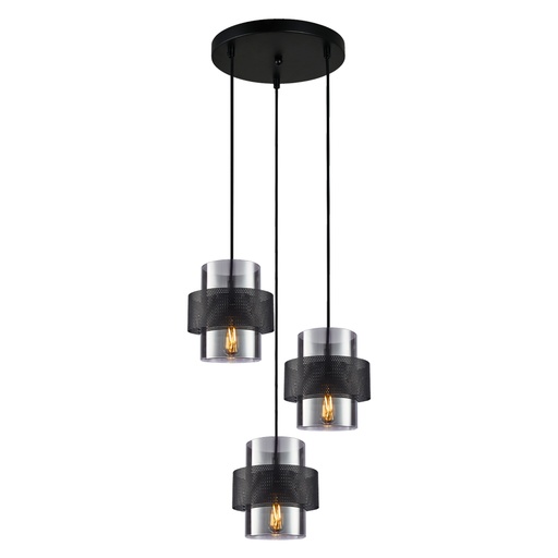 [LXSTVQ113] Lustre 3 lampes carabane  en métal noir et verre mercurisé