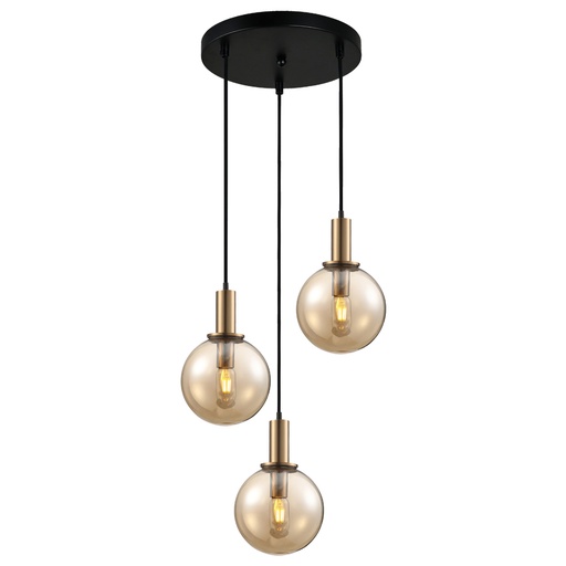 [LXSTVQ203] ELOJ - Lustre 3 lampes en métal laiton et verre ambré Ø47