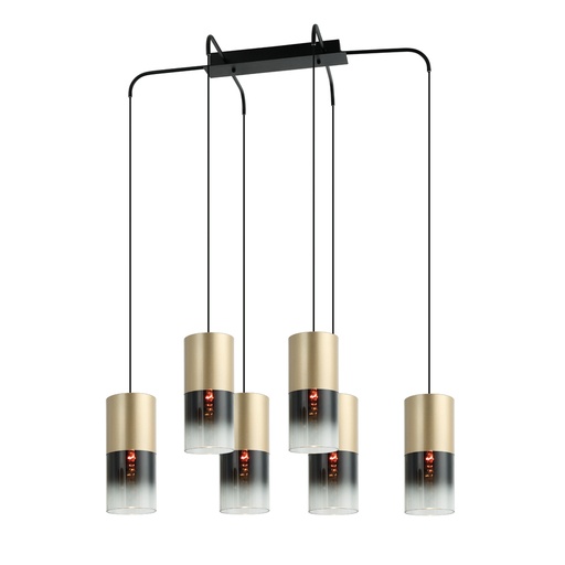 [LXBGCP506] Lustre 6 lampes sithole en métal doré et verre sablé