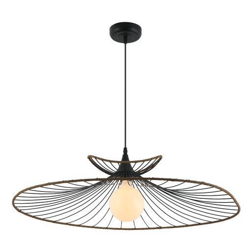 [LXCHAN161] Suspension Flight en métal noir et rotin naturel