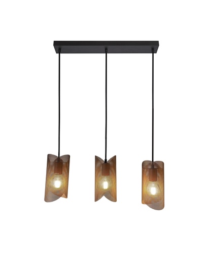 [LXSTVQ411] Lustre 3 lampes Adele en métal grillagé effet café industriel