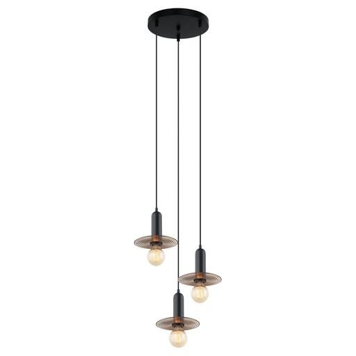 [LXSTVQ603] Lustre 3 lampes maninn en métal noir et verre café