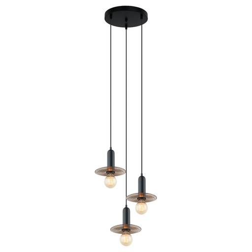 [LXSTVQ603] MANINN - Lustre 3 lampes en métal noir et verre café