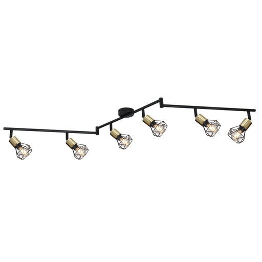 [GLO54802S6SAB] Spot/plafonnier 6 lampes Xara en métal noir et laiton vieilli