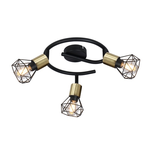 [GLO54802S3AB] Spot/plafonnier Xara I 3 lampes métal noir laiton vieilli
