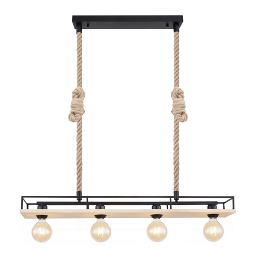 [GLO154584H] Lustre 4 lampes trixi en métal noir et bois naturel