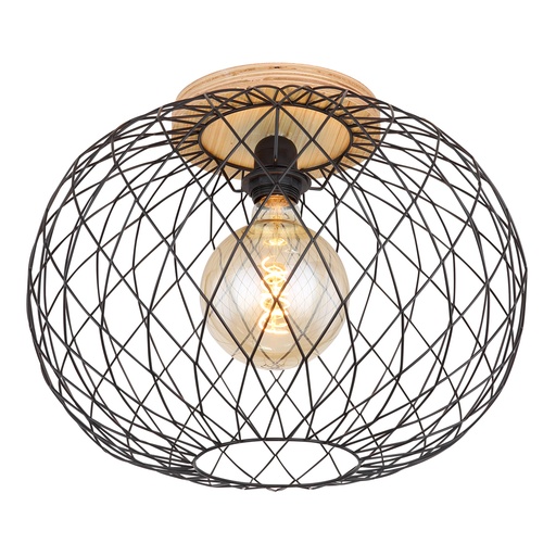 [GLO54039D] Plafonnier Lacky en métal noir mat et bois mdf