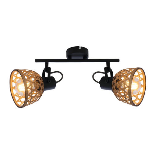[GLO540532] Spot / Plafonnier Wenna  2 lampes métal noir et bambou