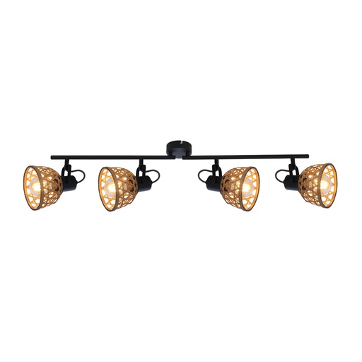 [GLO540534] Spot /plafonnier Wenna 4 lampes en métal noir et bambou