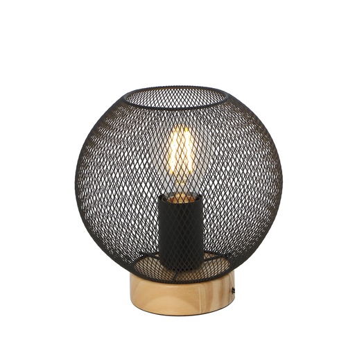 [GLO15663T] PABLO - Lampe à poser en métal noir et bois naturel H20