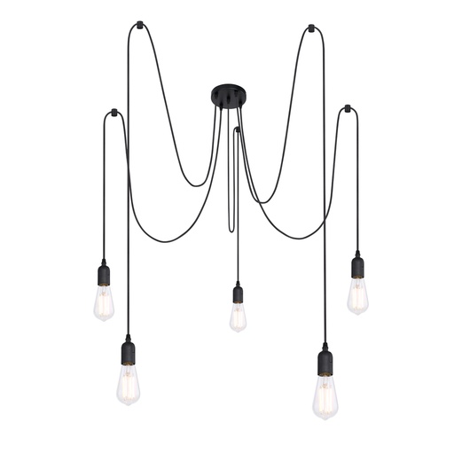 [GLOA1105] Lustre 5 lampes oliver en métal noir