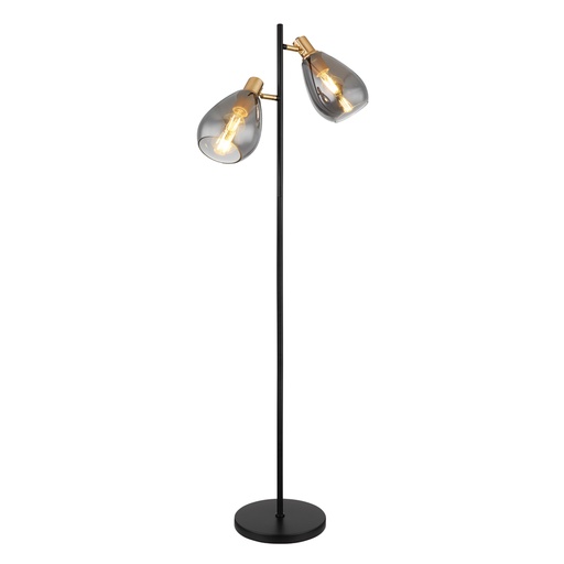 [GLO15563S] Lampadaire 2 Lampes Fanni en métal noir et verre laiton