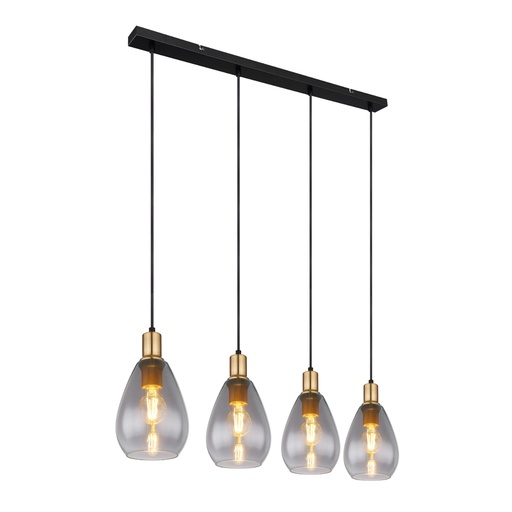 [GLO155634H] Lustre 4 lampes fanni en métal noir mat et verre fumé