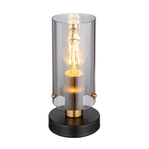 [GLO15564T] FANNI - Lampe à poser en métal noir laiton et verre fumé H26