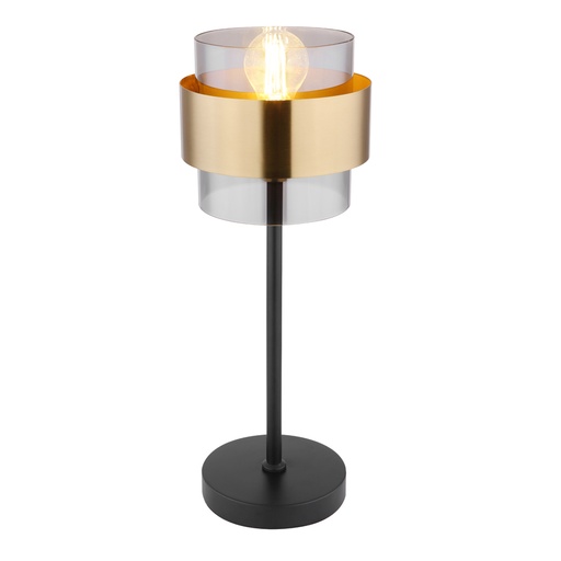 [GLO15560T] MILLEY - Lampe à poser métal noir mat et verre fumé, anneau de laiton