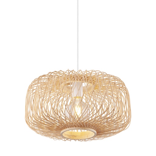 [GLO15394H] Suspension Lucia métal blanc et bambou nature