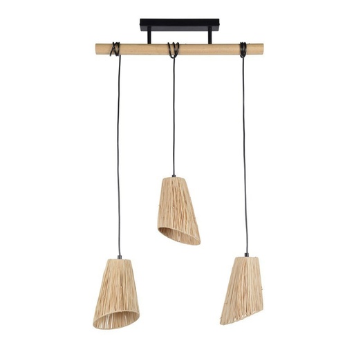 [COR656227] Lustre 3 lampes playa base métal et abat-jour en raphia naturel