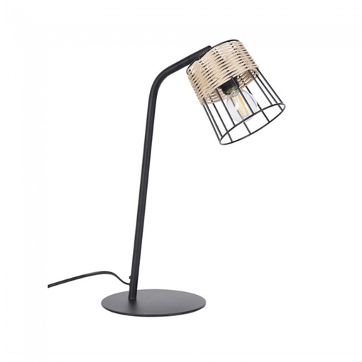 [COR656101] Lampe à poser Indah en métal noir et rotin naturel
