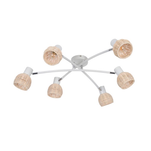 [COR656555] Spot/plafonnier Calanques 6 lampes en métal doré et rotin tressé à la main