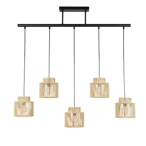 [COR656761] Lustre 5 lampes cancun en métal noir et cordelette de papier tressée naturel